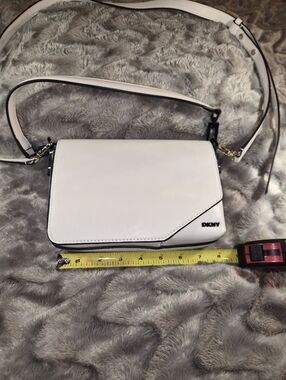 DKNY White Leather Crossbody with Black Trim